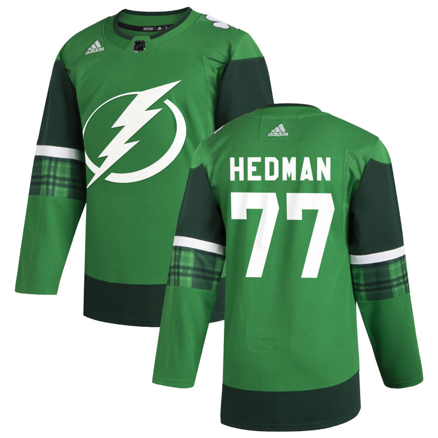 Tampa Bay Lightning 77 Victor Hedman Men Adidas 2020 St. Patrick Day Stitched NHL Jersey Green